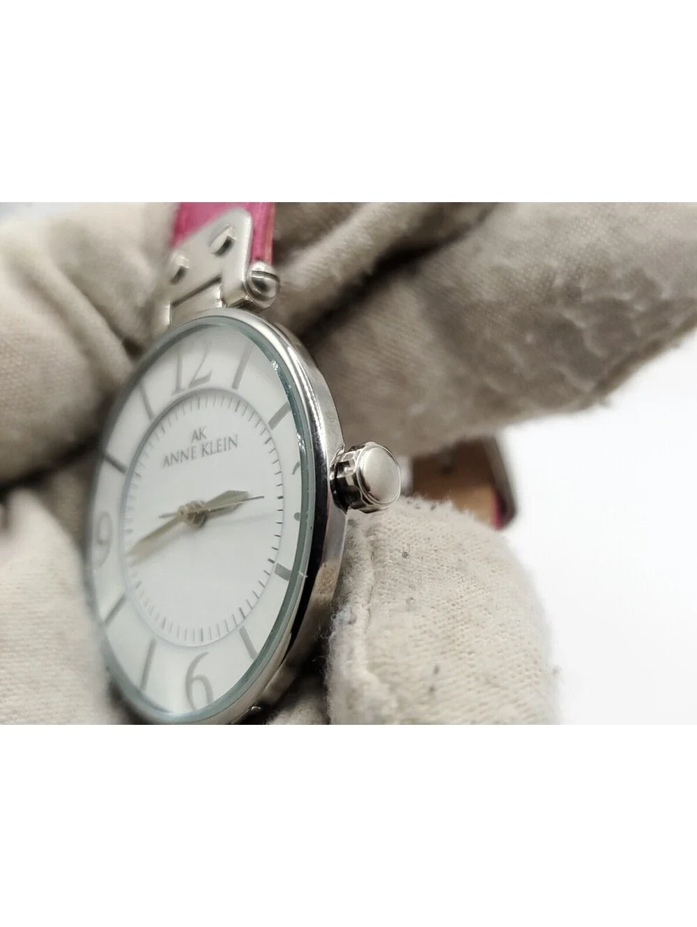 Womens AK Anne Klein Watch 34mm New Battery Pink Leather Band Y121E